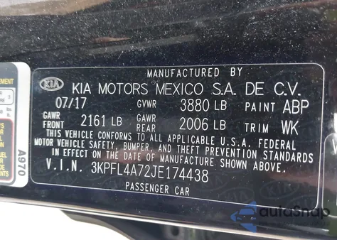 2018 Kia Forte Lx из США, поврежденный, VIN 3KPFL4A72JE174438